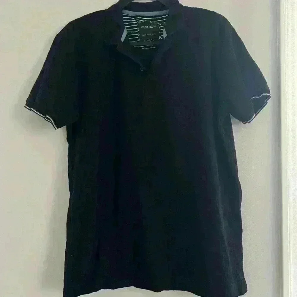 Denim & Flower collared textured black shirt